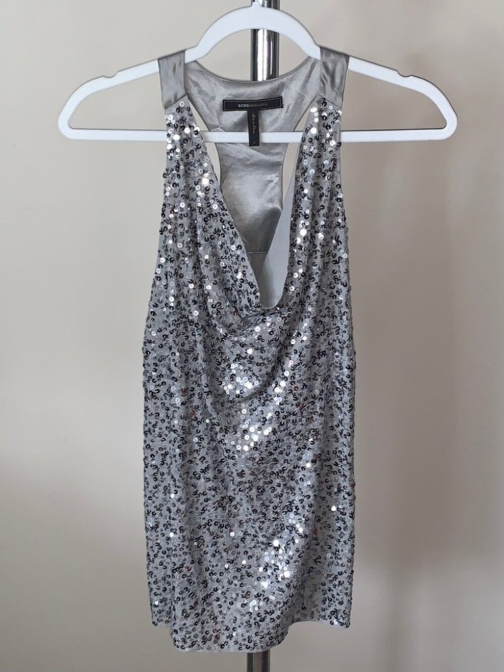 BCBGMaxAzria Silver Sequin Blouse